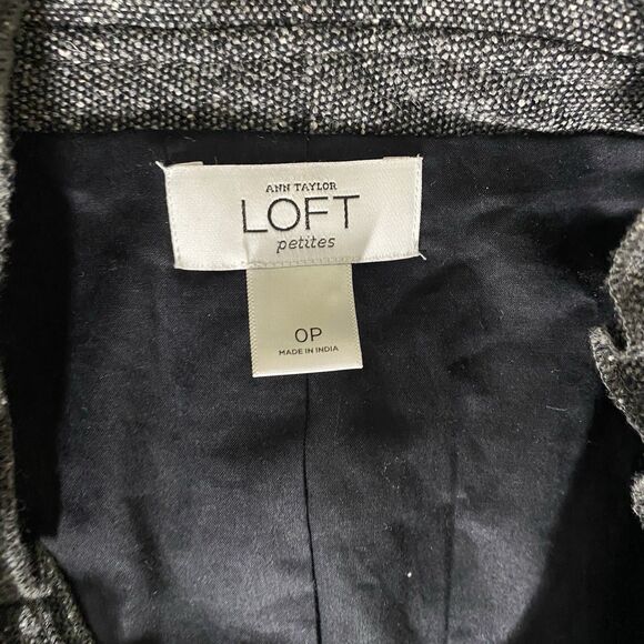 ANN TAYLOR LOFT Petites Blazer Wool Tweed Ruffled Peplum Jacket Womens 0 P Gray - Picture 3 of 11